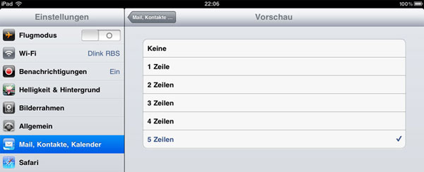 ipad email 6 zeilen